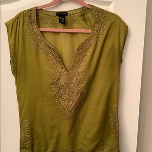 Green New York & Company Embroidered Blouse